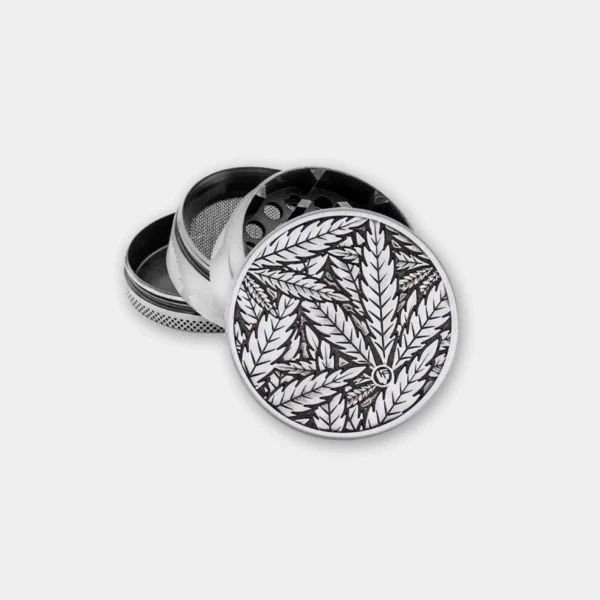 Metalen Grinder Silver Leaves (⌀50 mm – 4-parts)